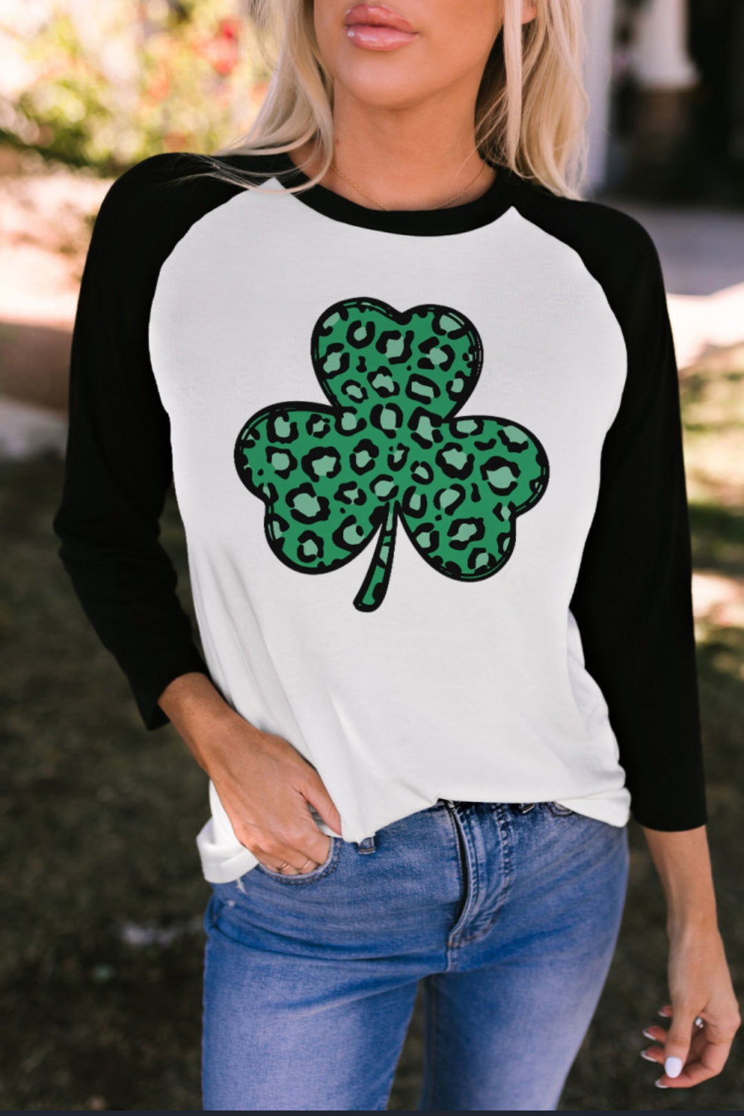 Green Leopard Shamrock Raglan Tee