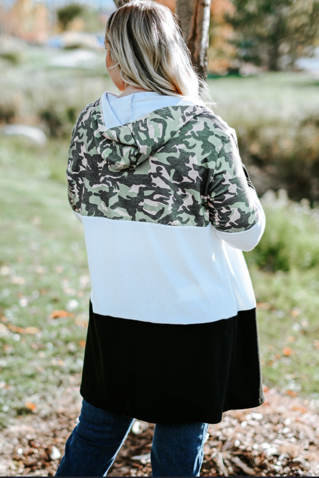 Camouflage and Colorblock Open Cardigan