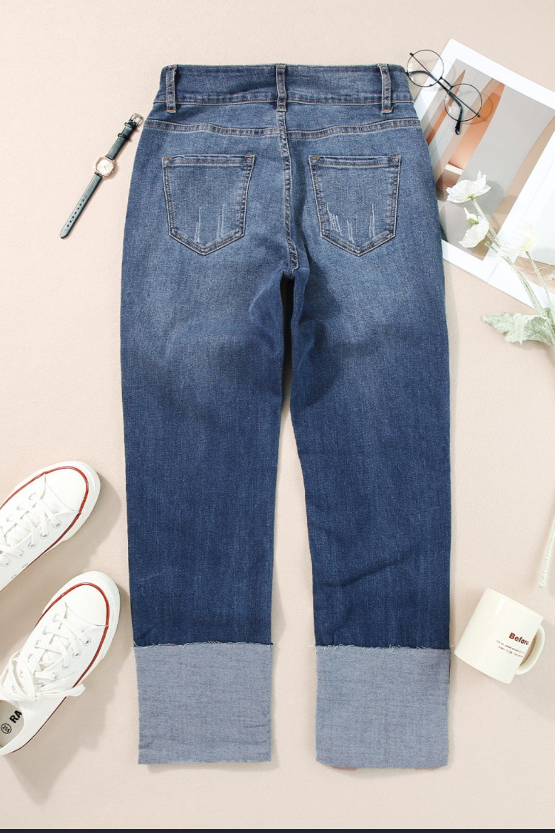 Cuffed Hem Blue Jeans