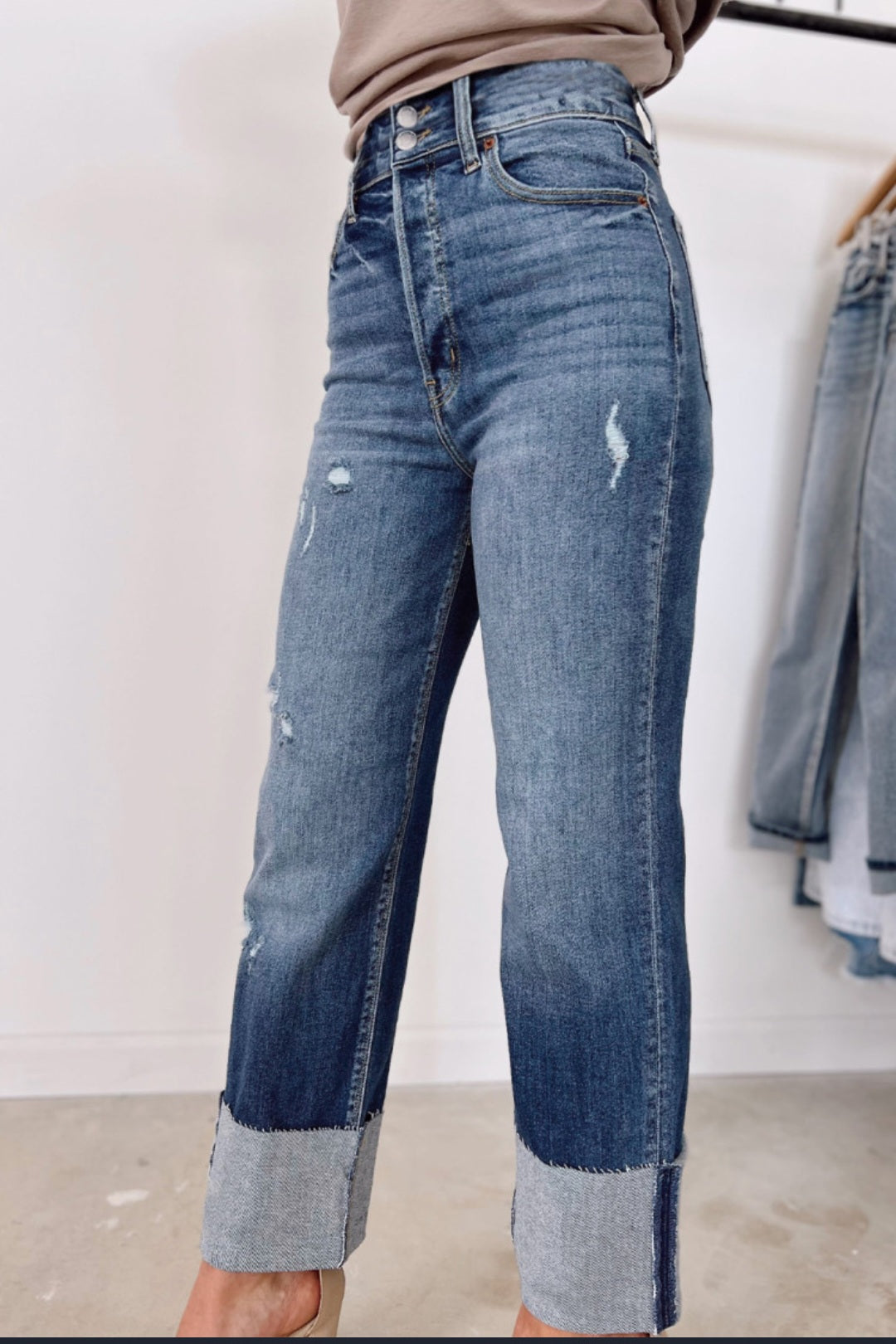 Cuffed Hem Blue Jeans