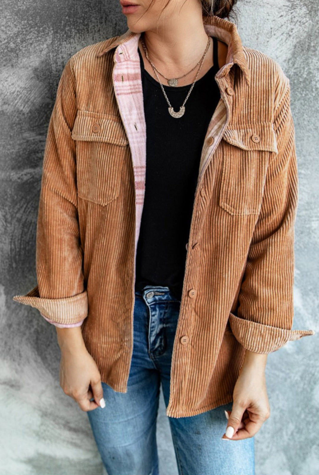 Tan Corduroy Button-Up Jacket