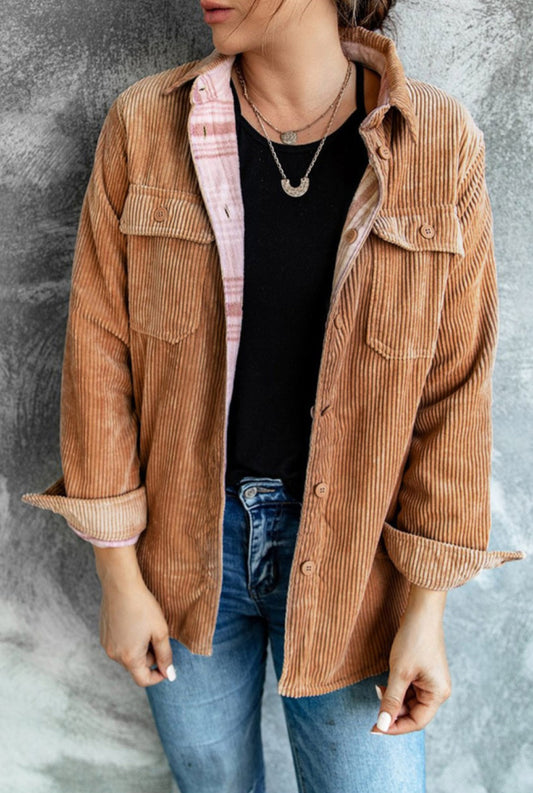 Tan Corduroy Button-Up Jacket