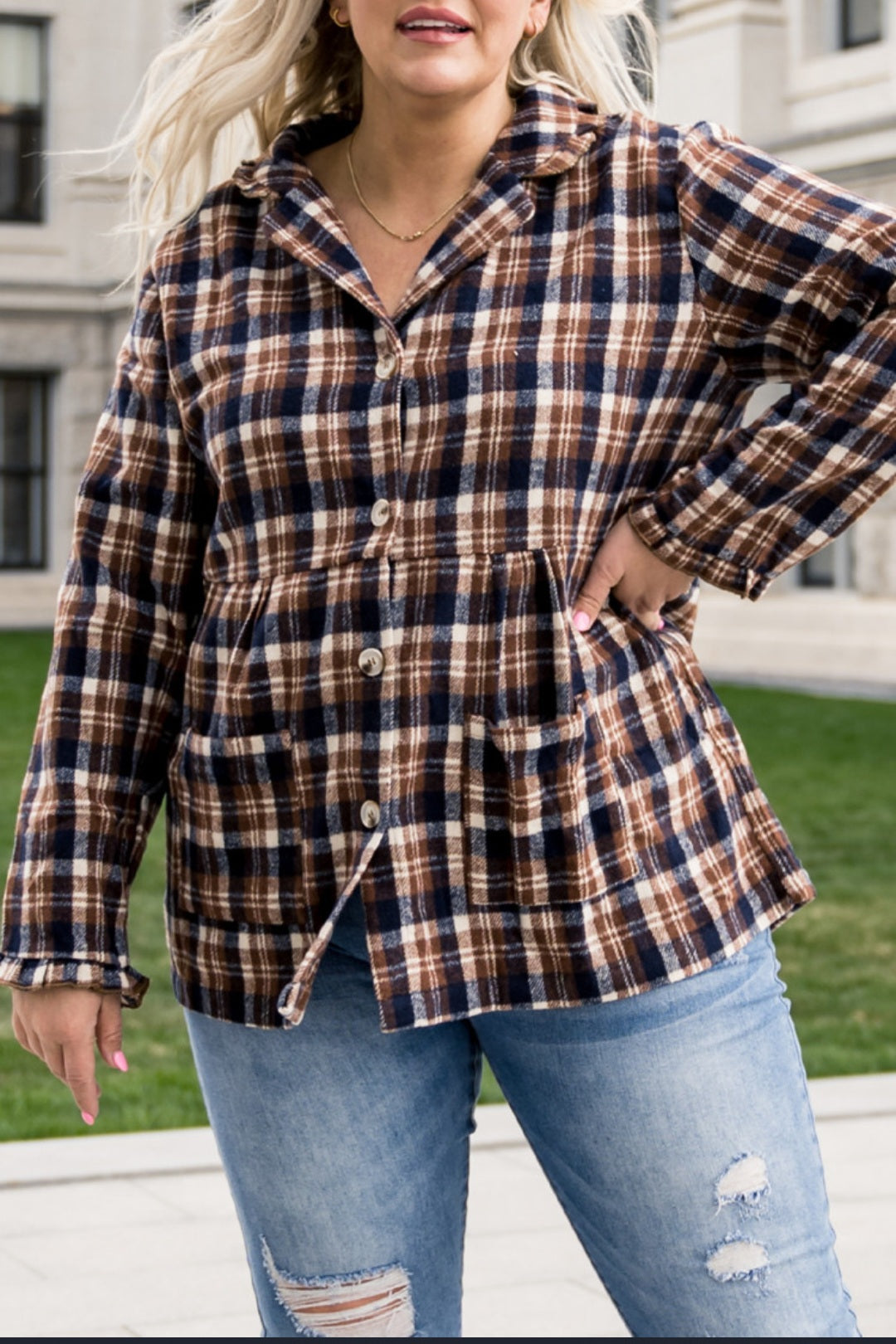 Plaid Button-Up Women's Jacket