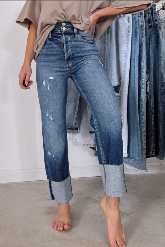 Cuffed Hem Blue Jeans