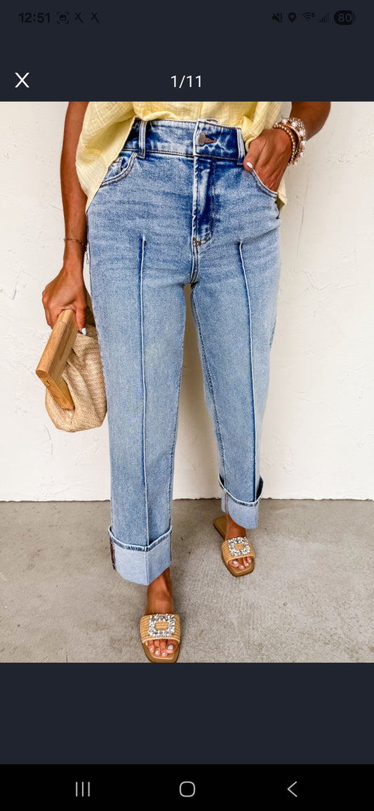 Cuffed Hem High Waist Jeans