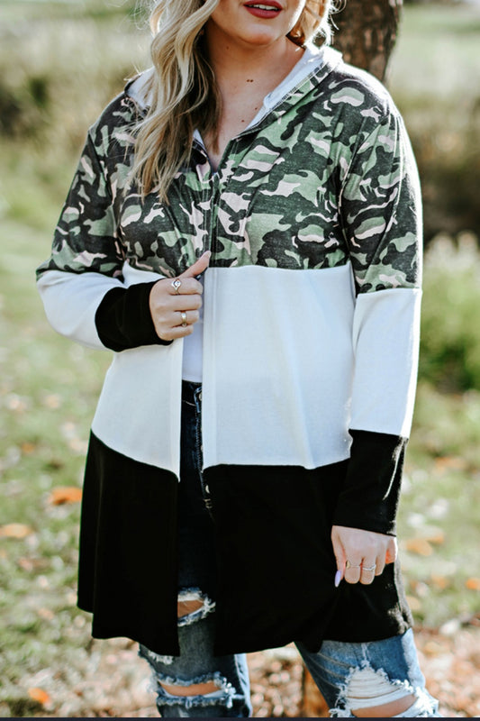 Camouflage and Colorblock Open Cardigan