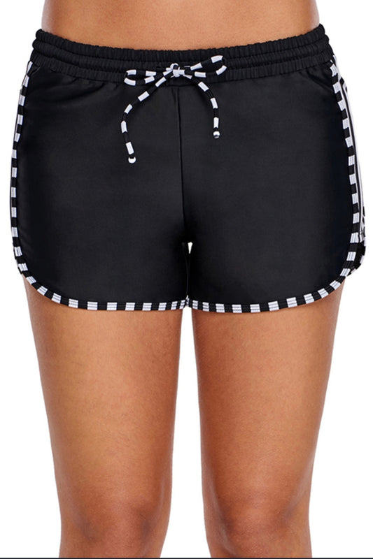 Black Athletic Shorts with White Trim and Elastic Waistband