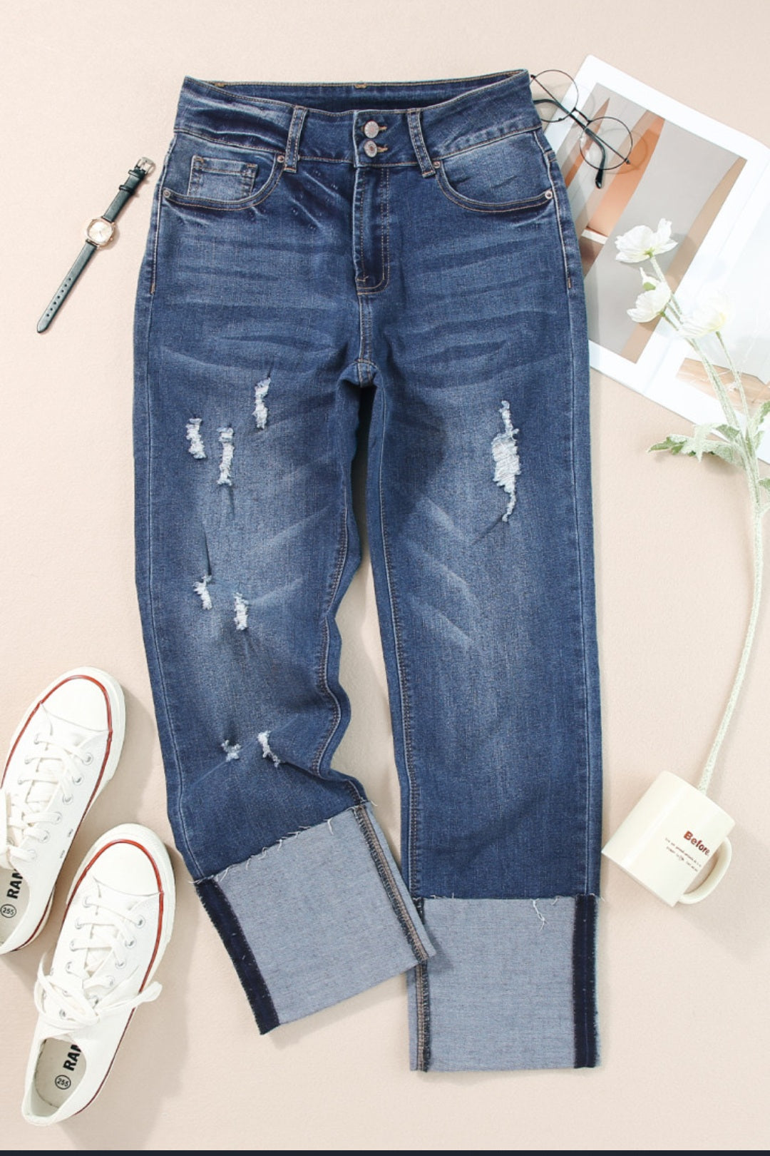 Cuffed Hem Blue Jeans